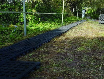 A reinforced track laid across previously boggy ground