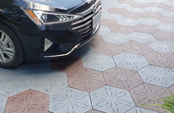 Vehicle standing on a two-tone Eco Slab surface